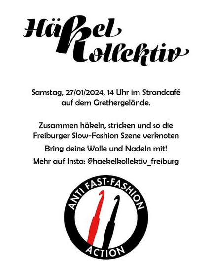haekelkollektiv_freiburgs 
wie jeden samstag, sind wir auch diesen wieder da, 14h 
https://www.instagram.com/p/C2h80Y1Mtel/
#diy #strandcafe #freiburg #haekeln #stricken 