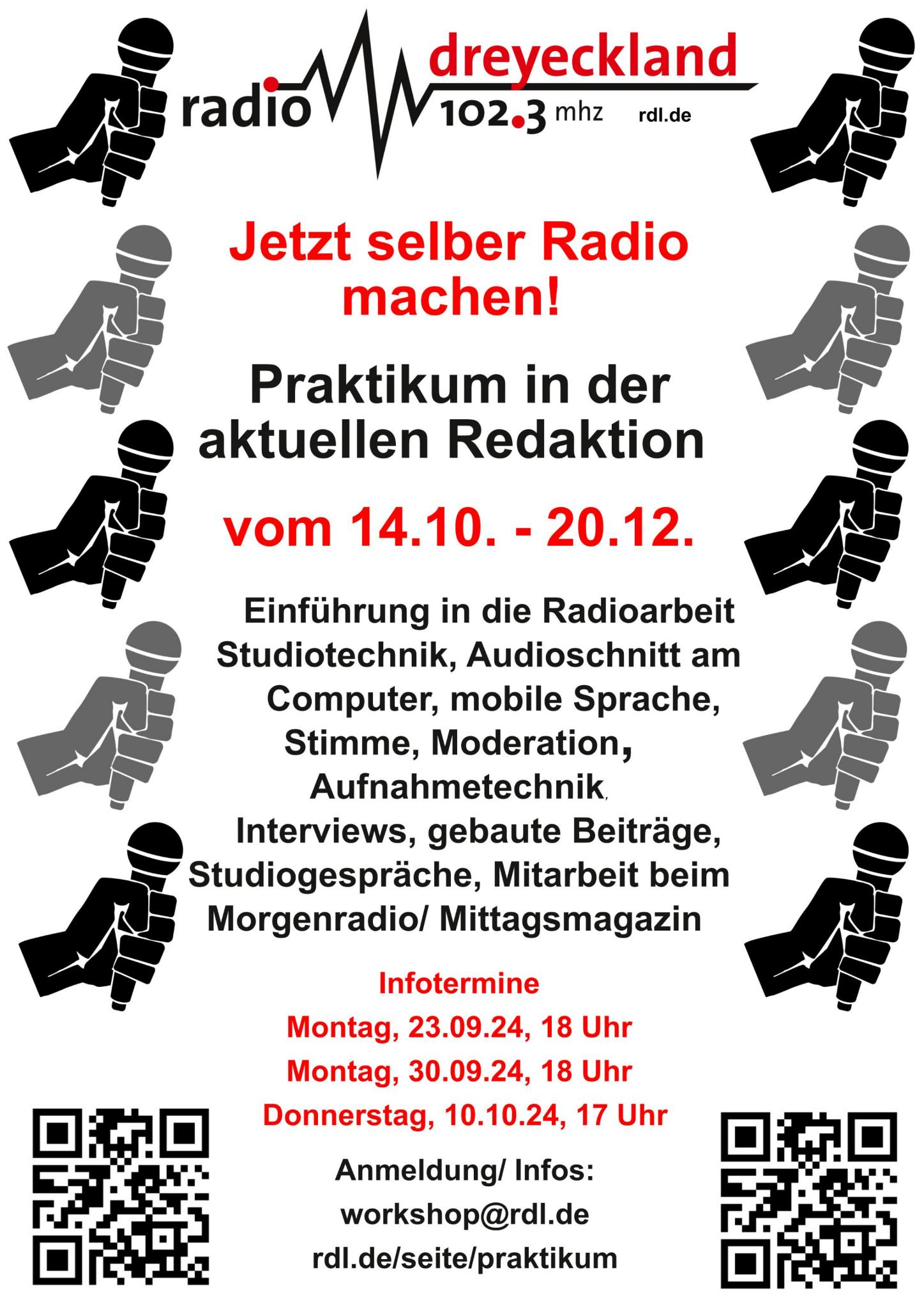 Radio selber machen Flyer - offene Praktikumsplätze 14.10.-20.12.