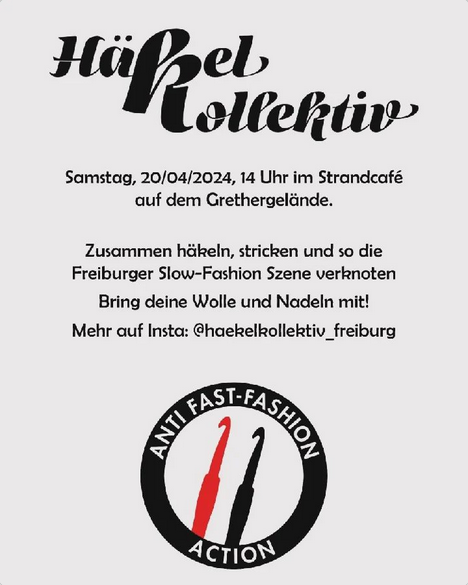 Häkelkollektiv Freiburg Flyer für Sa ab 14h im Strandcafe