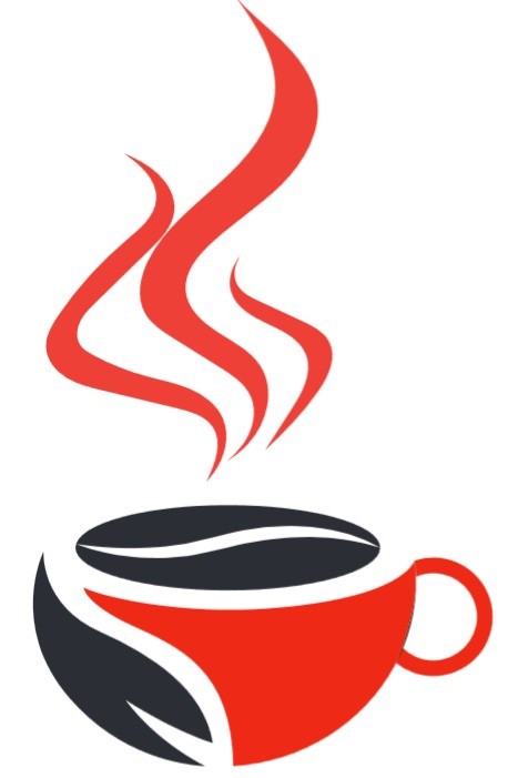 Logo Strandcafe Freiburg in Antifa Schwarz Rot Optik symbolische dampfende Kaffeetasse mit symbolischer Bohne